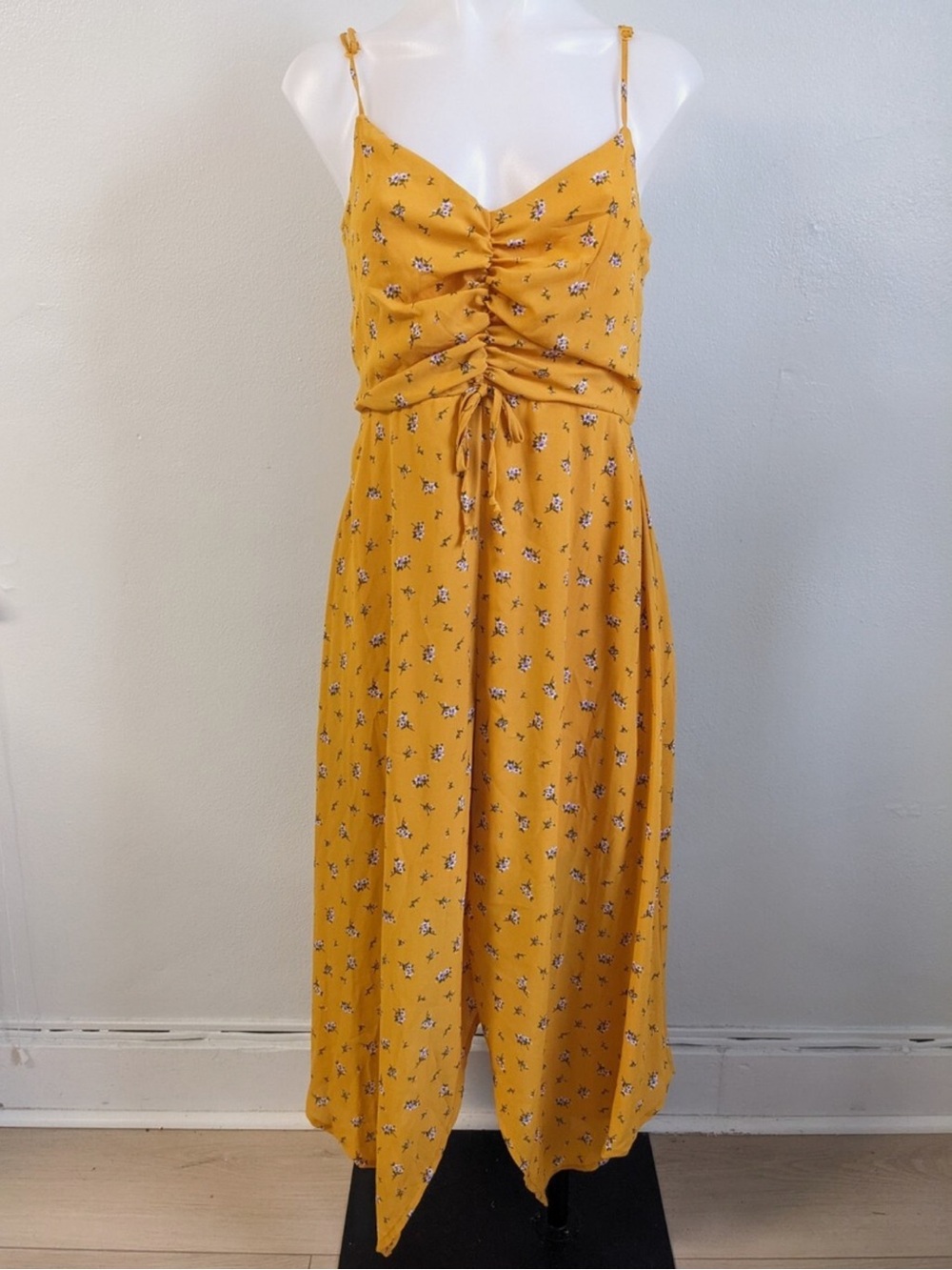 ROW A Yellow Floral Spaghetti-Strap Midi Dress